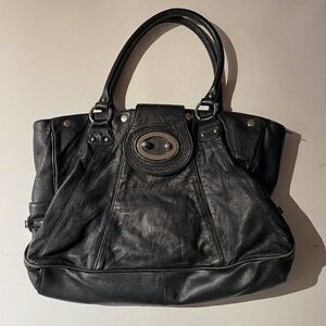 Steve Madden Large Black Leather Shoulder Handbag Purse Tote